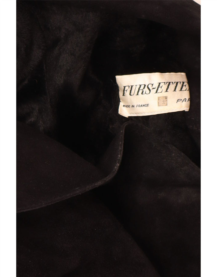 Palton din shearling vintage pentru femei UK 10 Mic din piele neagră