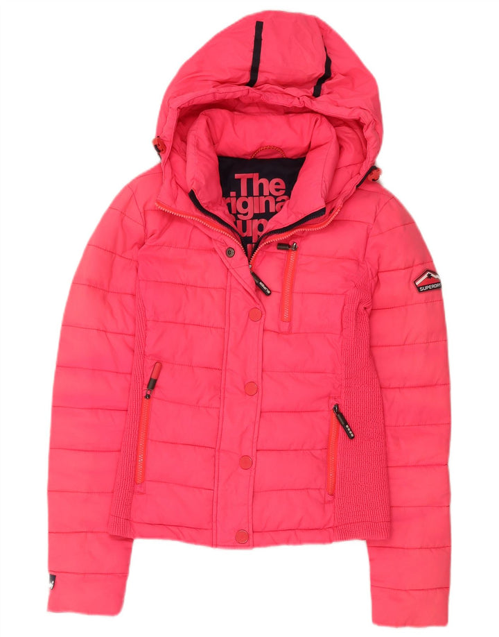 SUPERDRY Jachetă căptușită cu glugă pentru femei UK 10 Small Pink Nylon
