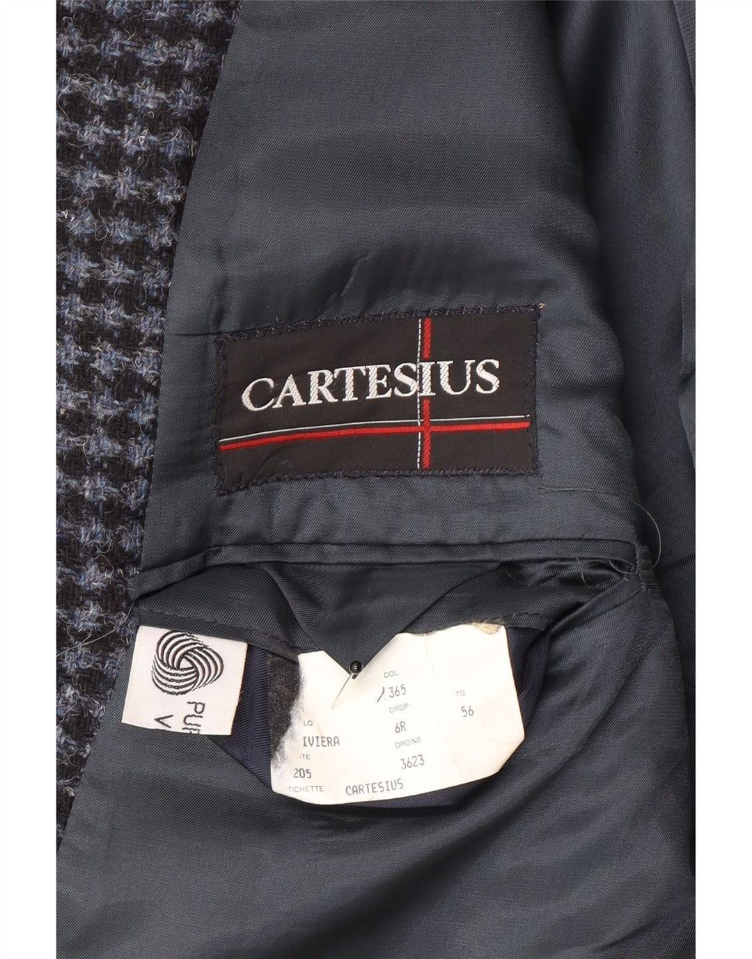 Jachetă vintage pentru bărbați cu 2 nasturi IT 56 3XL Lână virgină cu picior de găin albastru