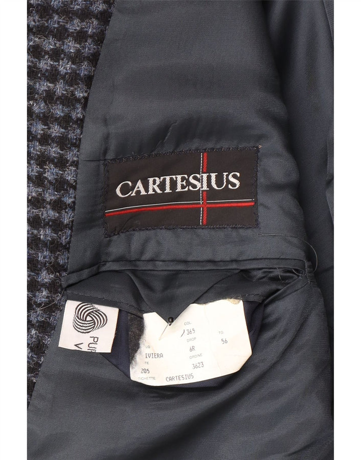 Jachetă vintage pentru bărbați cu 2 nasturi IT 56 3XL Lână virgină cu picior de găin albastru