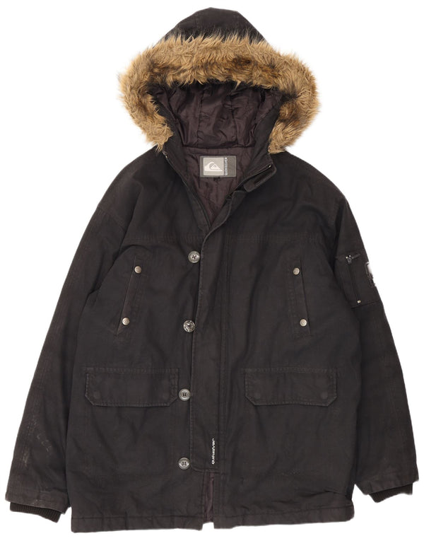 Jachetă parka cu glugă Quiksilver pentru bărbați UK 40, mare, negru, bumbac