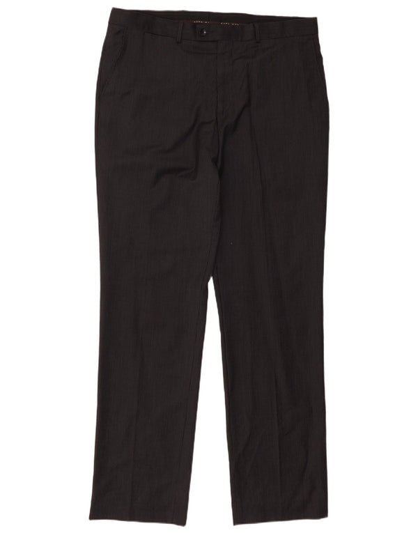 Pantaloni de costum drepți pentru bărbați Zara EU 46 XL W36 L32 Lână neagră cu dungi