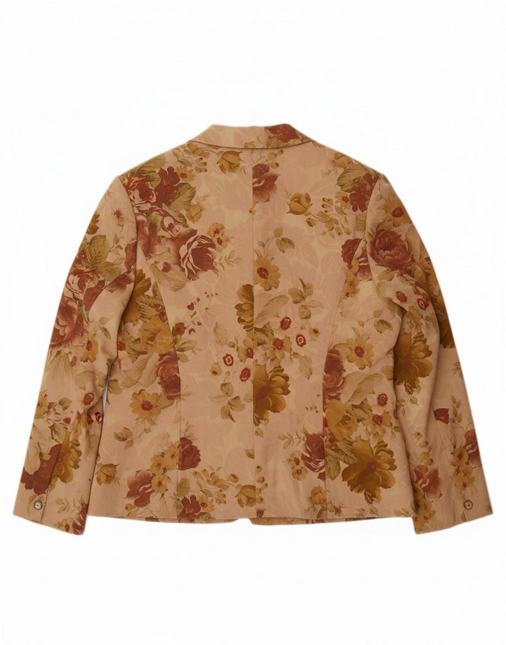 Jachetă ELLE pentru femei, cu 2 nasturi, UK 20 2XL, bumbac floral, bej
