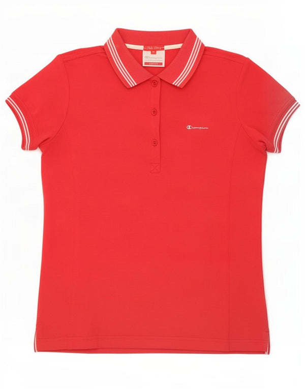 Tricou polo Champion pentru femei Easy Fit UK 12, bumbac cu dungi roșii medii