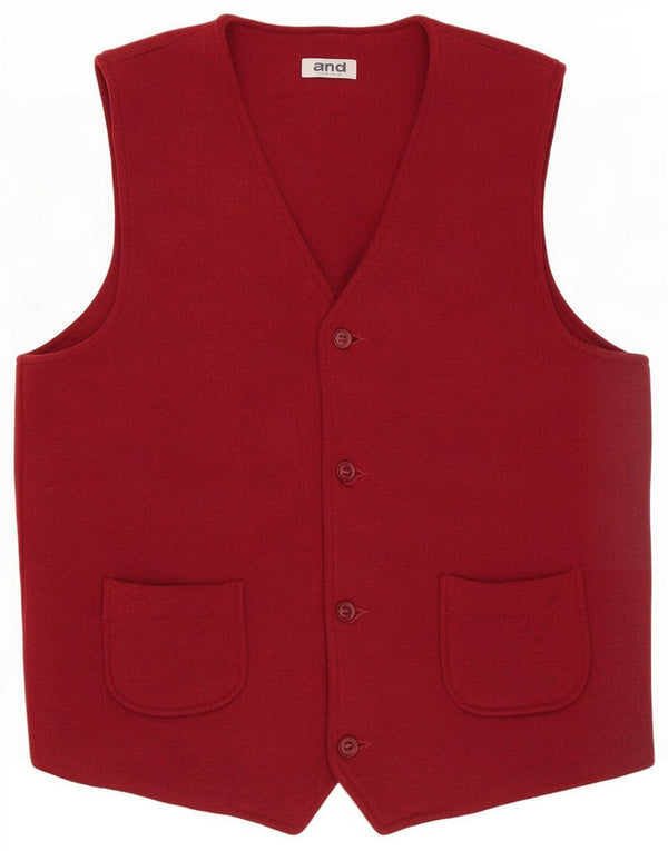 And Mens Knit Waistcoat Medium Red Wool