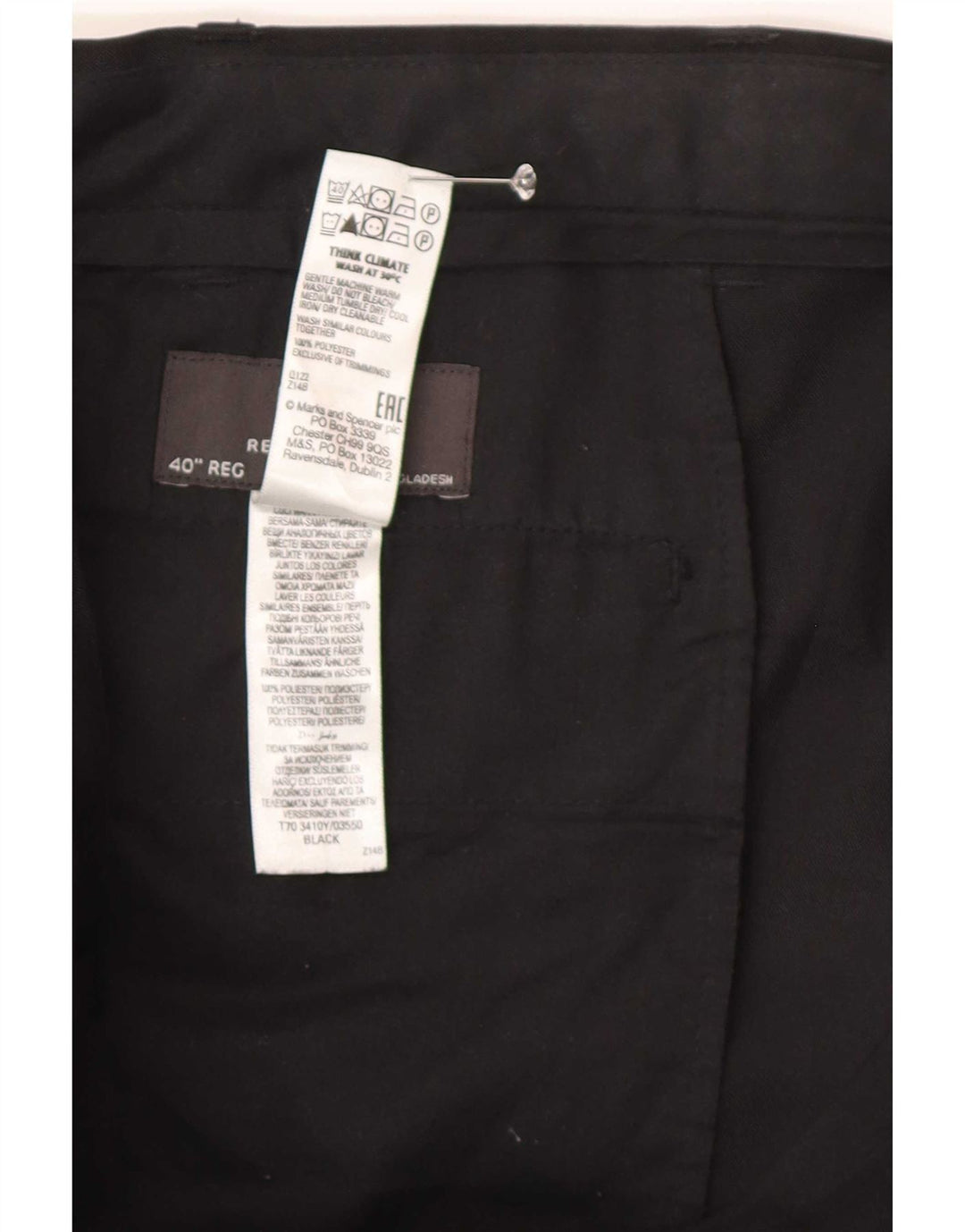 Marks & Spencer Pantaloni de costum pentru bărbați, drepti, cu croiala normală, L40 L30, negri