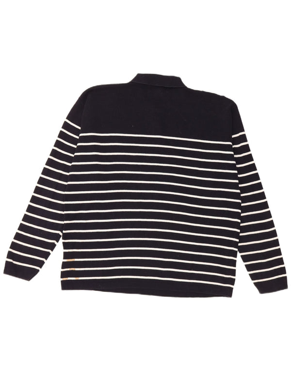 Pulover vintage pentru bărbați cu gât polo XL, bumbac cu dungi, albastru bleumarin