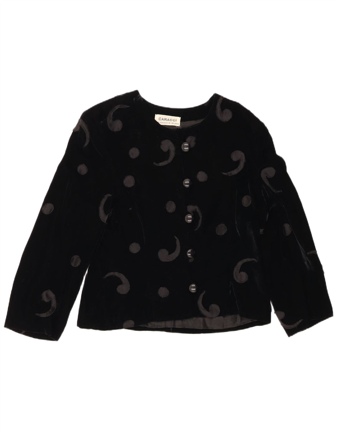 Jachetă pentru femei VINTAGE din catifea cu 5 nasturi UK 12 Medium Black Paisley