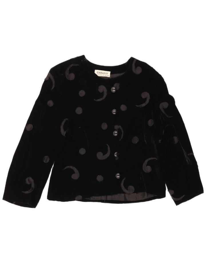 Jachetă pentru femei VINTAGE din catifea cu 5 nasturi UK 12 Medium Black Paisley