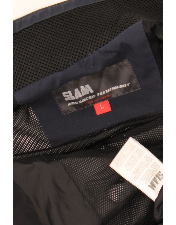 Jachetă Bomber cu grafică SLAM pentru bărbați UK 40 mare, poliester, albastru bleumarin