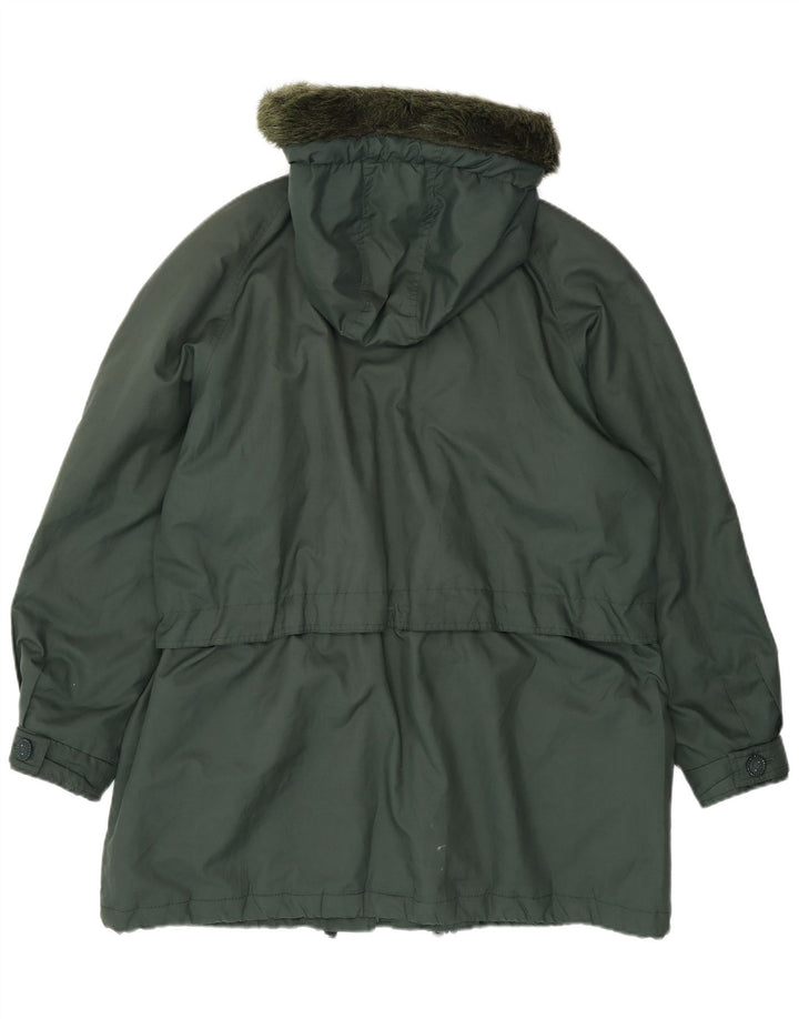 Jachetă Parka cu glugă Vintage pentru femei UK 20 2XL Poliester verde