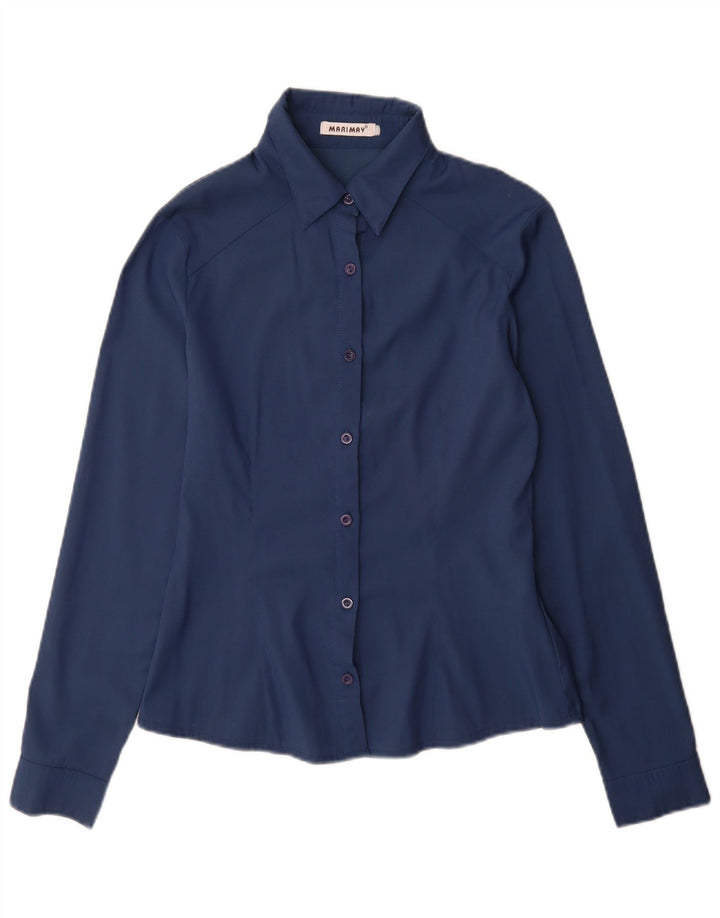 Cămașă Vintage pentru femei UK 12 Medium Bleumarin Bumbac