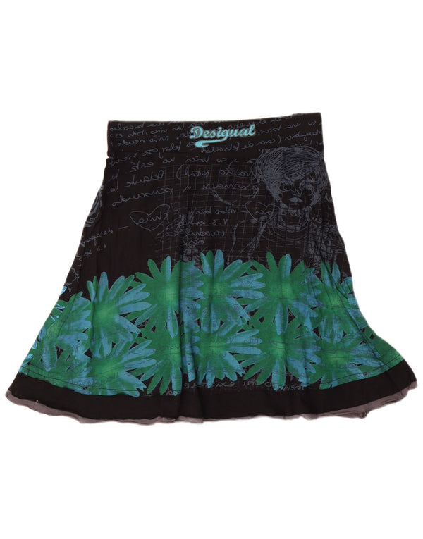Fusta A-Line Desigual pentru femei, mare W32, bumbac floral negru