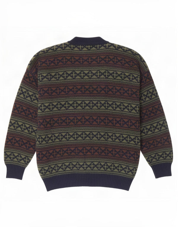 Pulover Cardigan Vintage pentru bărbați XL Lână Fair Isle Albastru bleumarin