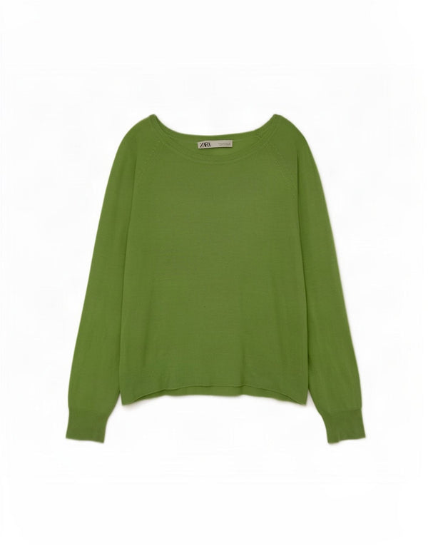 Pulover supradimensionat pentru femei Zara, cu gât de barcă, UK 10, mic, verde, viscoză