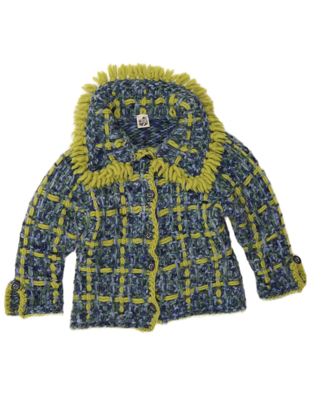 Pulover Cardigan Vintage pentru Damă UK 14 Large Blue Check