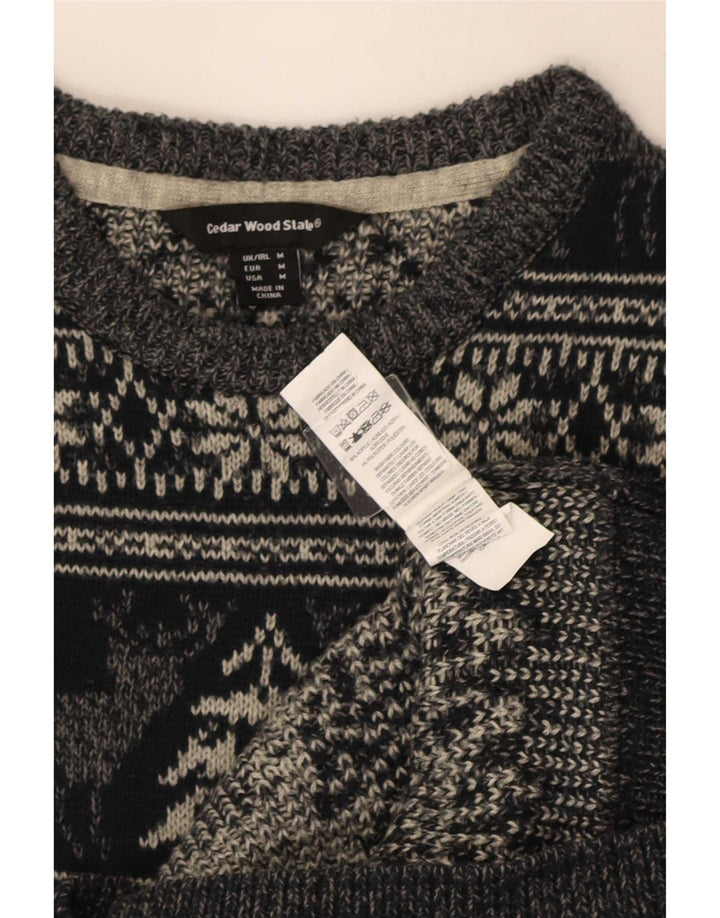Pulover pentru bărbați Cedarwood State cu decolteu rotund, gri mediu, Fair Isle