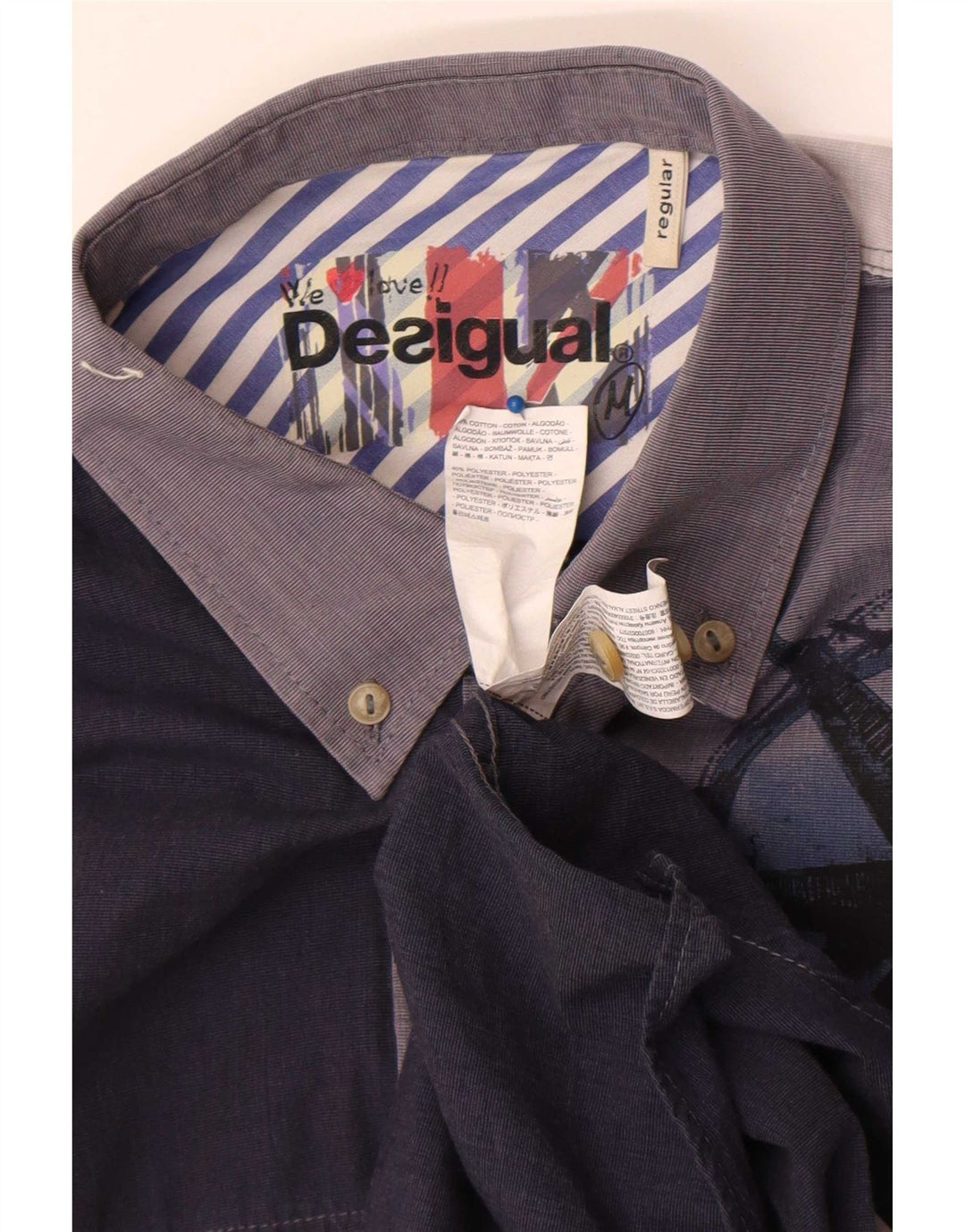 Cămașă cu grafică Desigual pentru bărbați, bumbac color block, albastru mediu