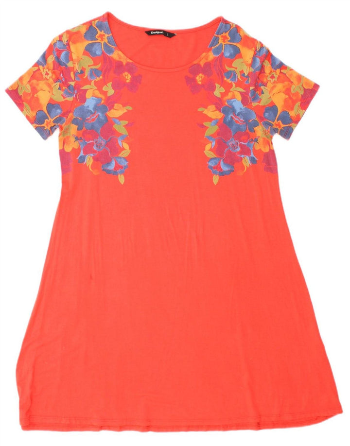 DESIGUAL Womens Basic Dress UK 14 Large Red Floral Cotton