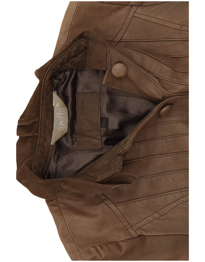 Jachetă din piele vintage pentru femei UK 10 Small Beige