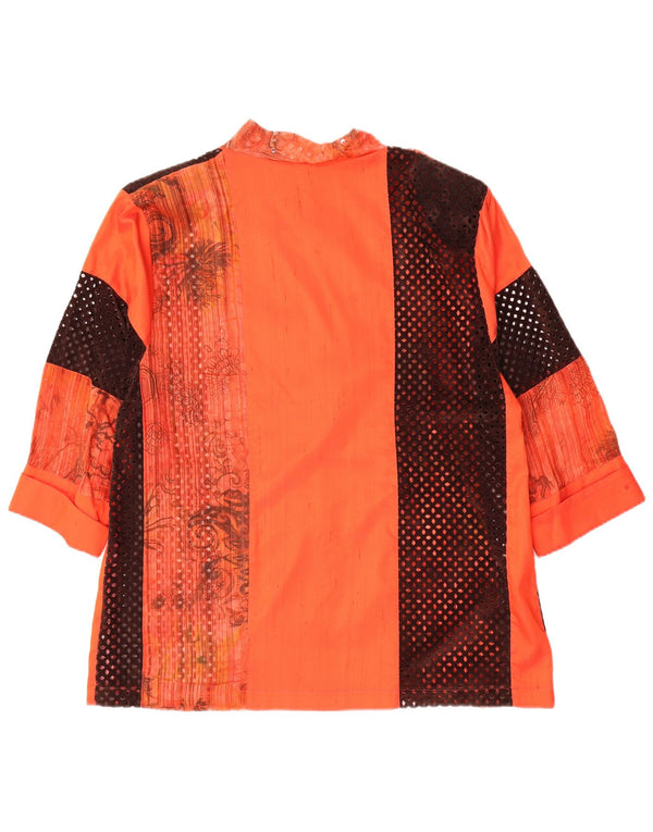 Bluză cămașă vintage pentru femei cu mâneci 3/4 UK 14 Medium Orange Paisley