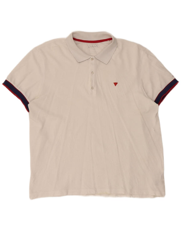 Tricou polo Guess pentru bărbați 2XL, bumbac color bloc alb