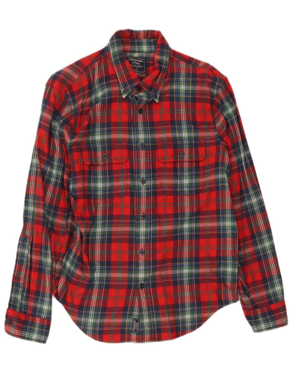 Cămașă de flanel pentru bărbați Abercrombie & Fitch, bumbac cu carouri mici, roșii