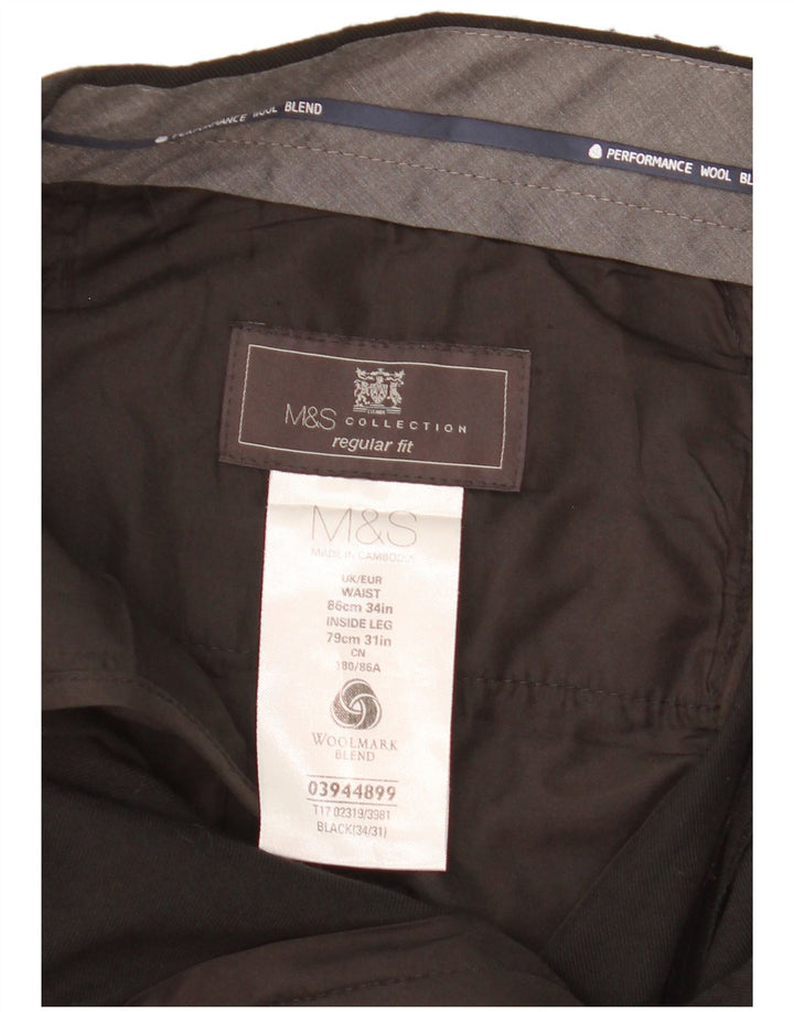 MARKS & SPENCER Pantaloni de costum pentru bărbați cu tăiere obișnuită L34 L31 Lână neagră