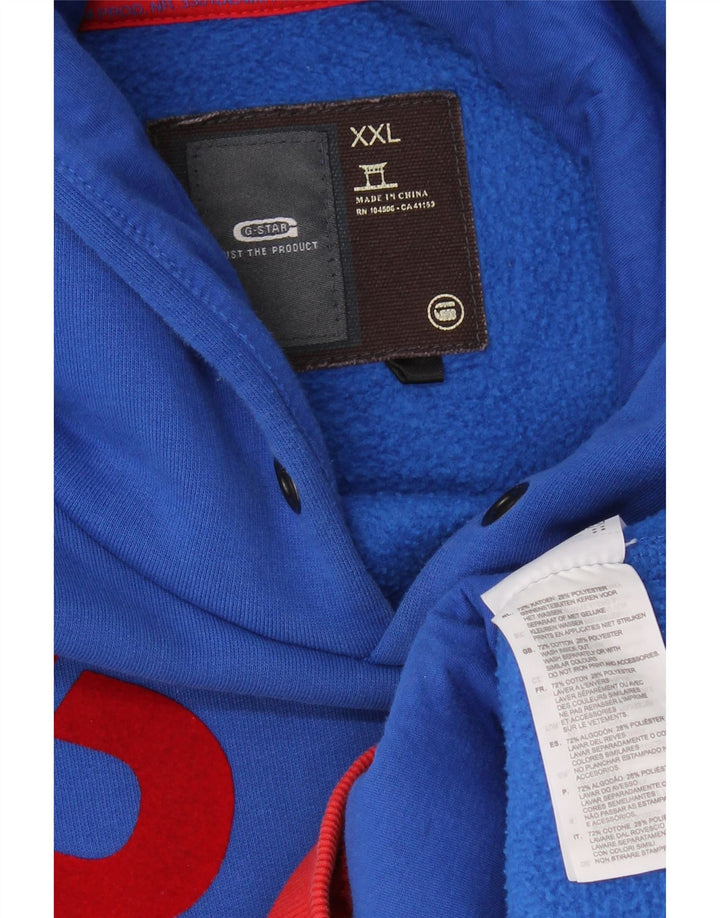 G-STAR Pulover grafic pentru bărbați, 2XL, bumbac color-bloch, albastru