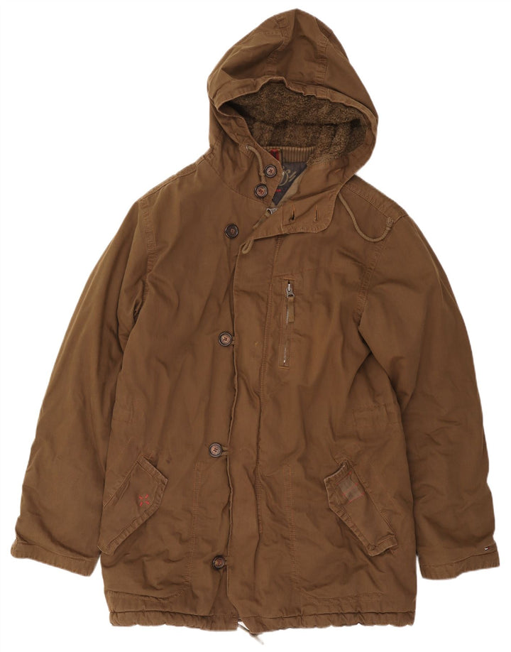 Jachetă parka cu glugă Tommy Hilfiger pentru bărbați UK 38, bumbac maro mediu