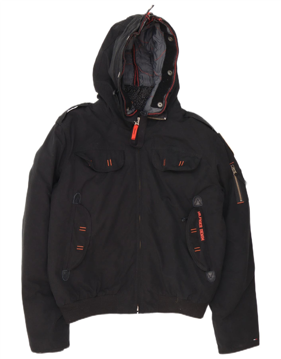 Jachetă bomber cu glugă Tommy Hilfiger Denizen pentru bărbați UK 42 XL Poliester negru