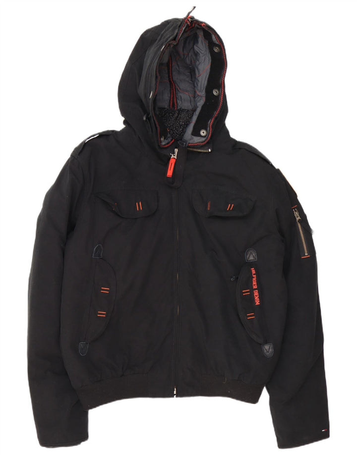 Jachetă bomber cu glugă Tommy Hilfiger Denizen pentru bărbați UK 42 XL Poliester negru