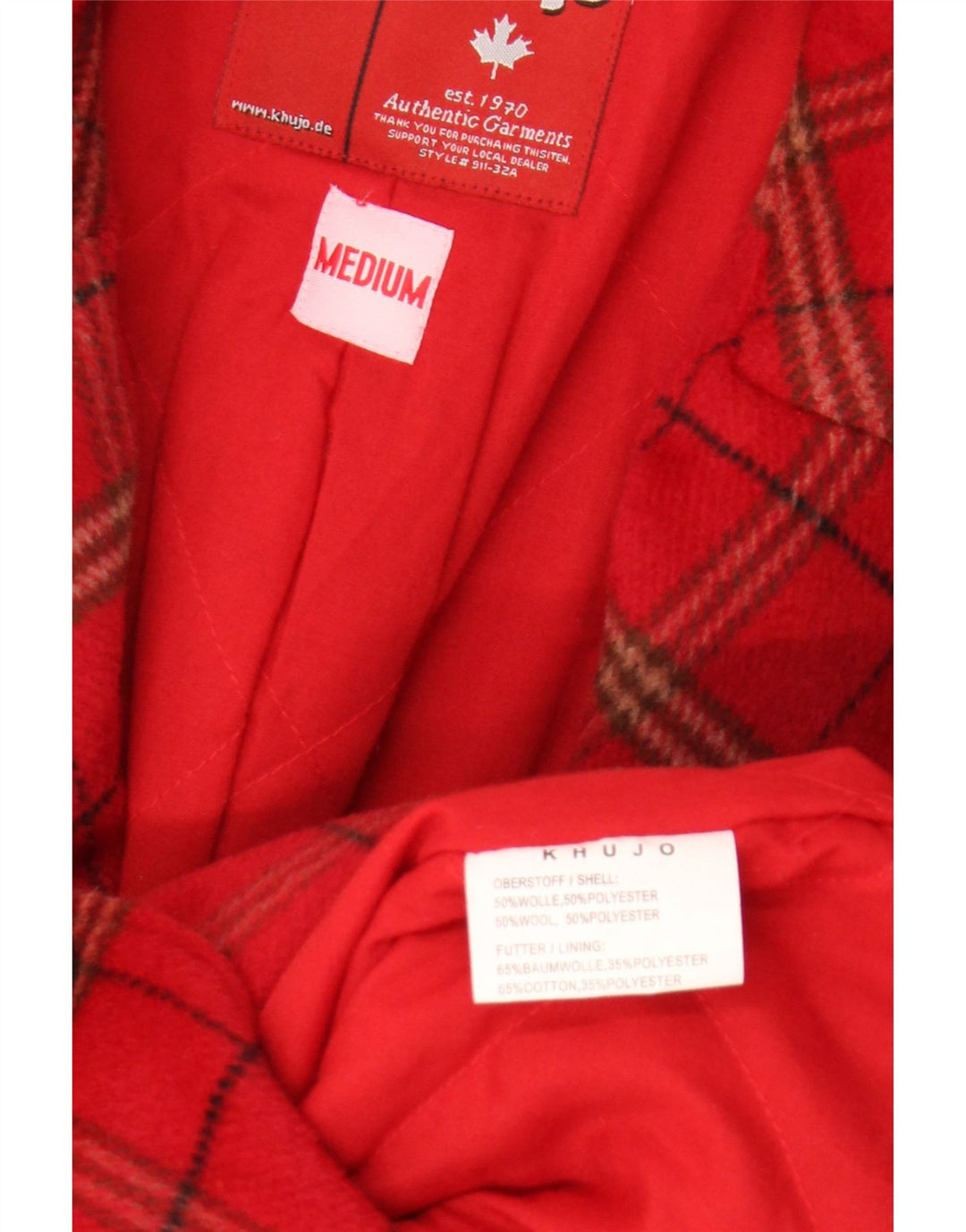 Palton pentru femei KHUJO UK 12 Lână cu carouri roșii medii