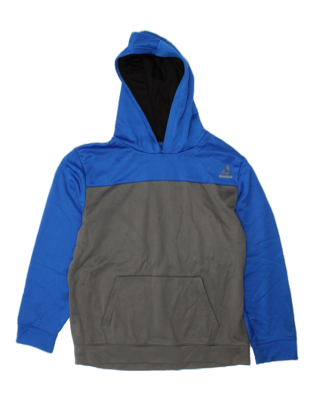 REEBOK Boys Hoodie Jumper 14-15 Years Large  Blue Colourblock Polyester Vintage Reebok and Second-Hand Reebok from Messina Hembry 