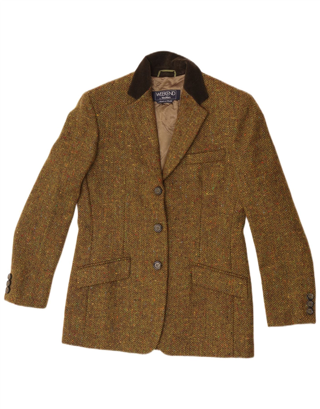 Sacou blazer pentru femei Max Mara cu 3 nasturi UK 10 Mic Kaki Herringbone