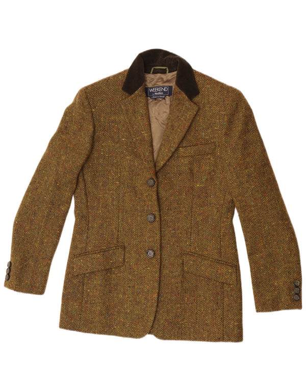 Sacou blazer pentru femei Max Mara cu 3 nasturi UK 10 Mic Kaki Herringbone