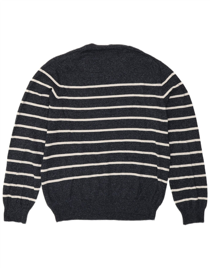 Pulover pentru bărbați Marks & Spencer cu gât roșu, mare, bleumarin, cu dungi