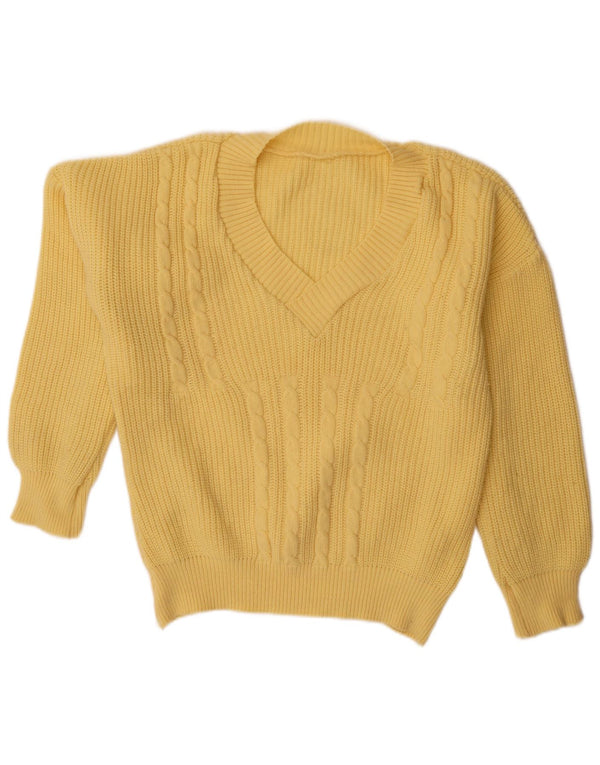 Pulover vintage pentru femei cu decolteu în V UK 22 3XL Galben