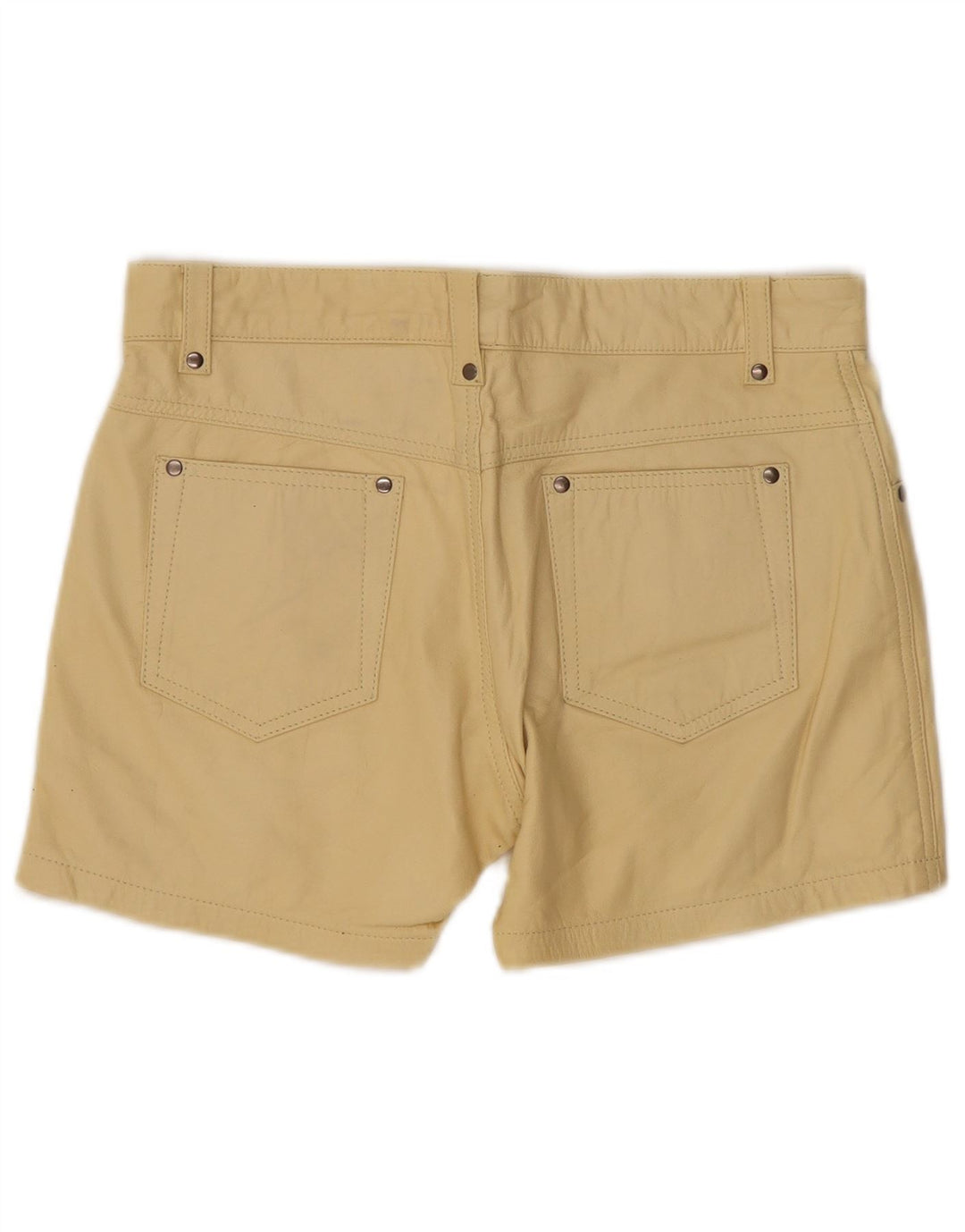 Pantaloni scurți casual din piele vintage pentru femei W33 din piele galbenă mare