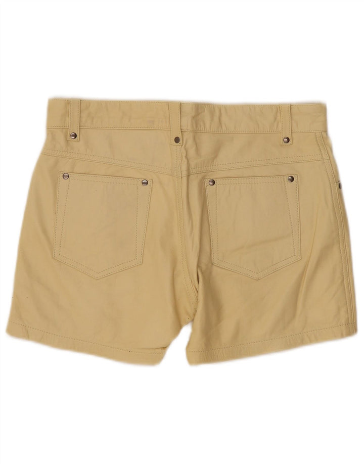Pantaloni scurți casual din piele vintage pentru femei W33 din piele galbenă mare