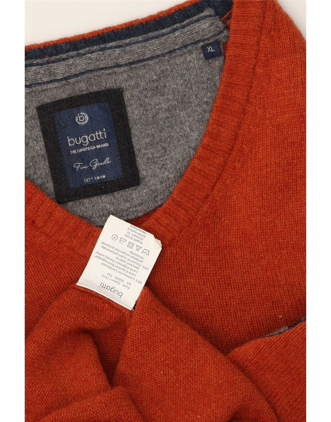 Pulover pentru bărbați Bugatti cu decolteu în V, XL, lână de miel portocalie