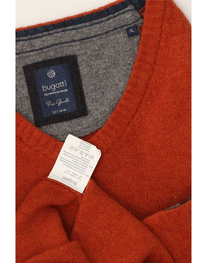 Pulover pentru bărbați Bugatti cu decolteu în V, XL, lână de miel portocalie