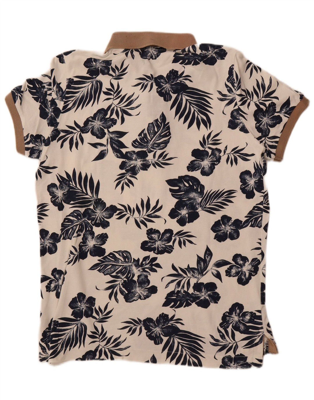 Tricou polo pentru bărbați BENETTON, cu ajustare musculară, mare, alb, cu flori din bumbac