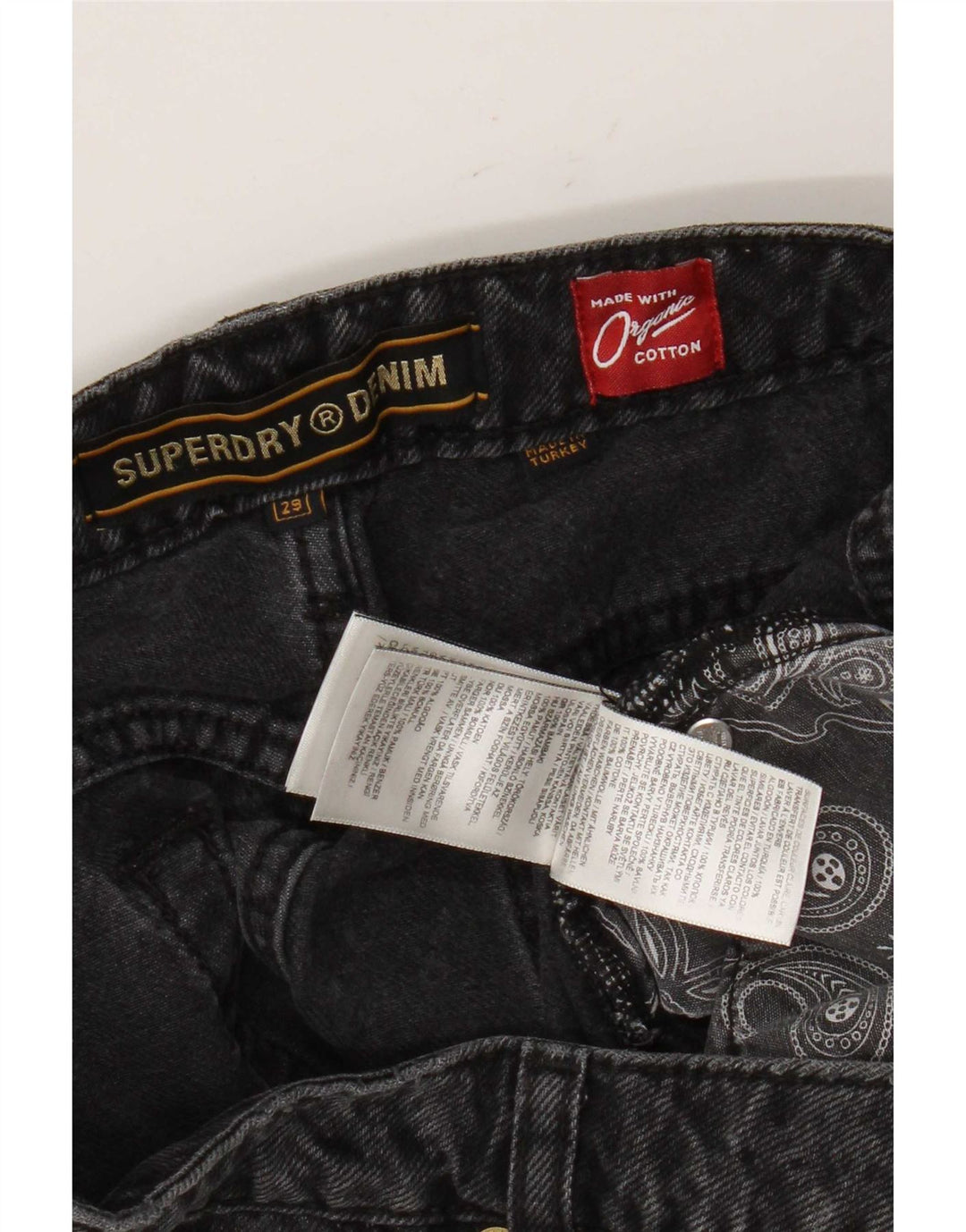 Pantaloni scurți din blugi pentru femei Superdry W29, bumbac geometric, gri mediu