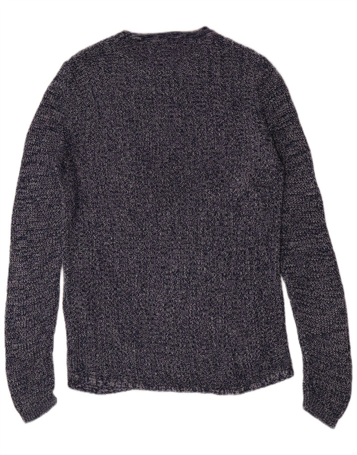 Pulover Jack & Jones pentru bărbați cu gât roșu, bumbac mediu albastru bleumarin