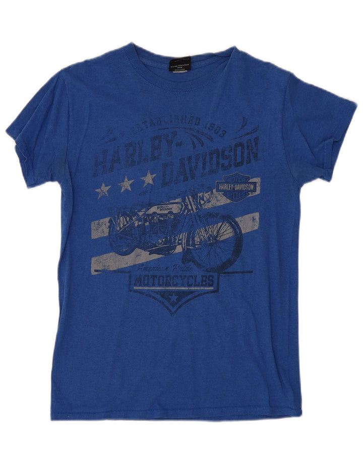 Tricou grafic Harley Davidson pentru bărbați Top mic, albastru, motocicletă