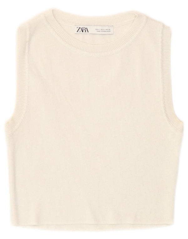 Zara femei Crop Vest Tank Top UK 8 Small Off White