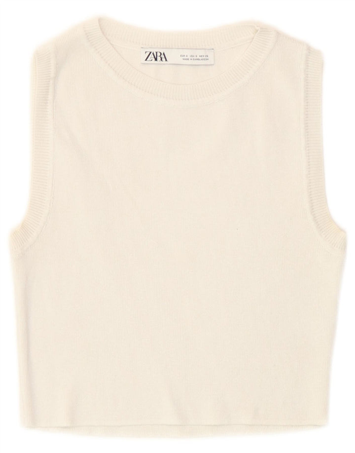 Zara femei Crop Vest Tank Top UK 8 Small Off White
