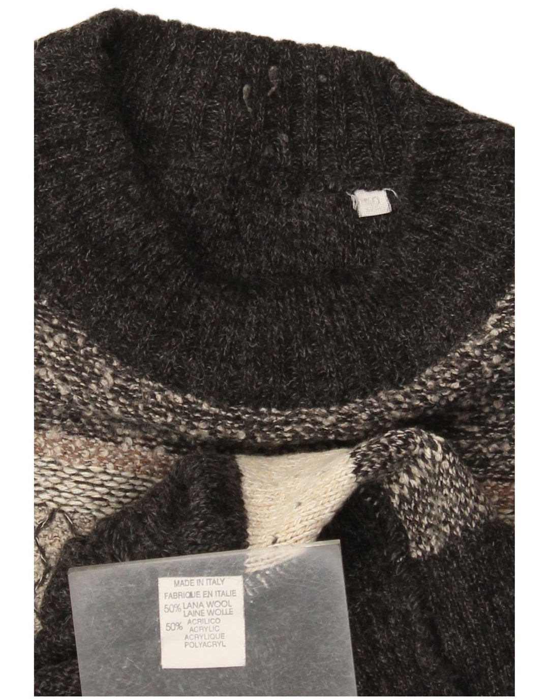 Pulover vintage pentru bărbați cu gât roșu IT 52 mare, gri, lână color bloc