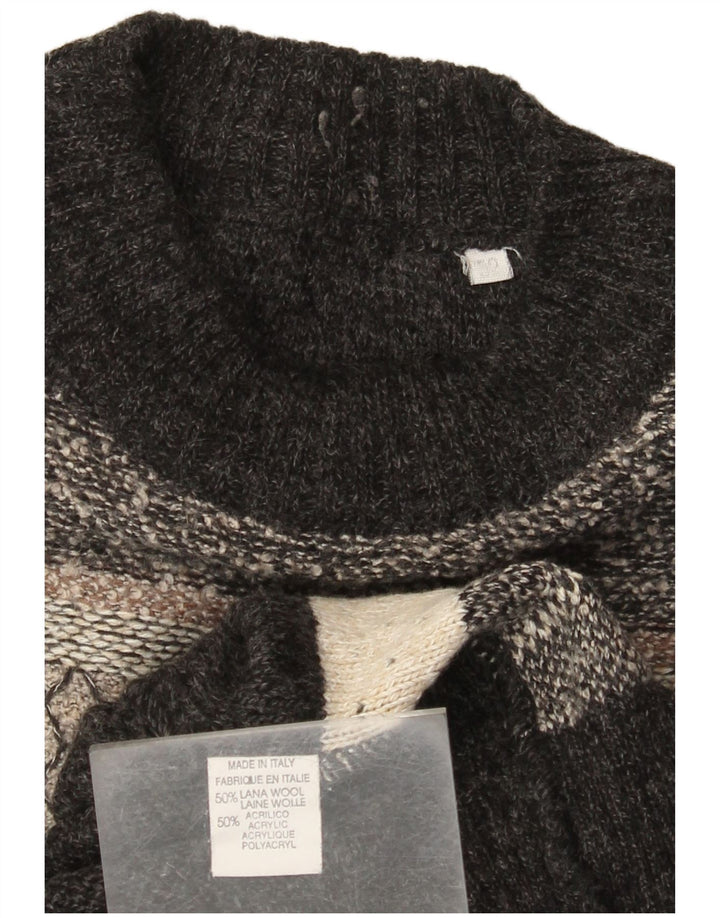 Pulover vintage pentru bărbați cu gât roșu IT 52 mare, gri, lână color bloc